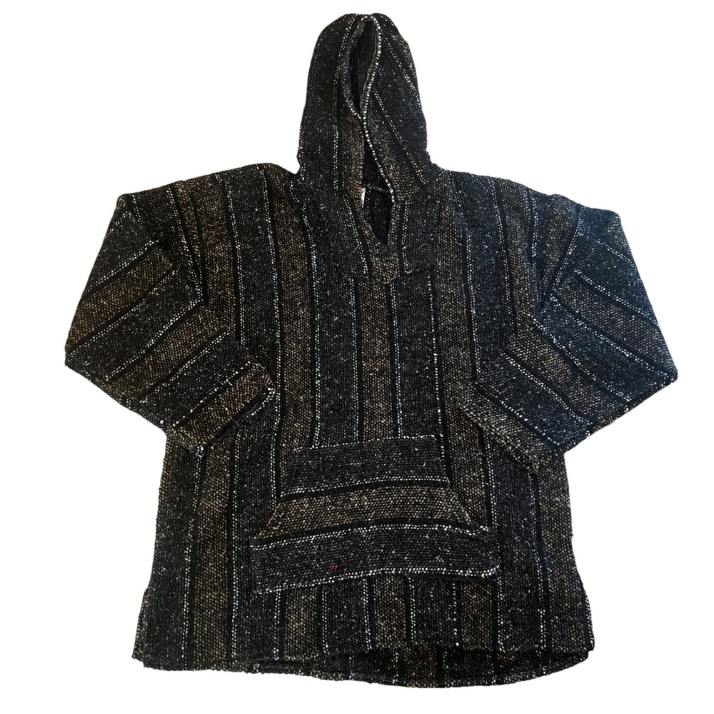 Vintage Franks Textiles Multicolor Striped‎ Baja Hoodie Hippie Poncho Mens XL